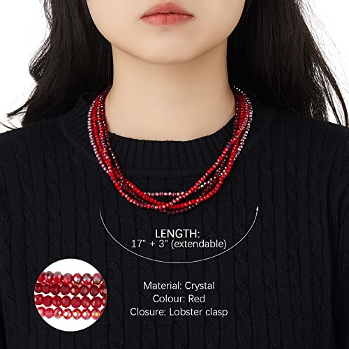 Noessla Multi-Layer Crystals Beaded Choker Necklace For Women Colorful Boho Statement Necklace Trendy Costume Party Jewelry Mothers Day Gifts For Mom(Red) #TOP4