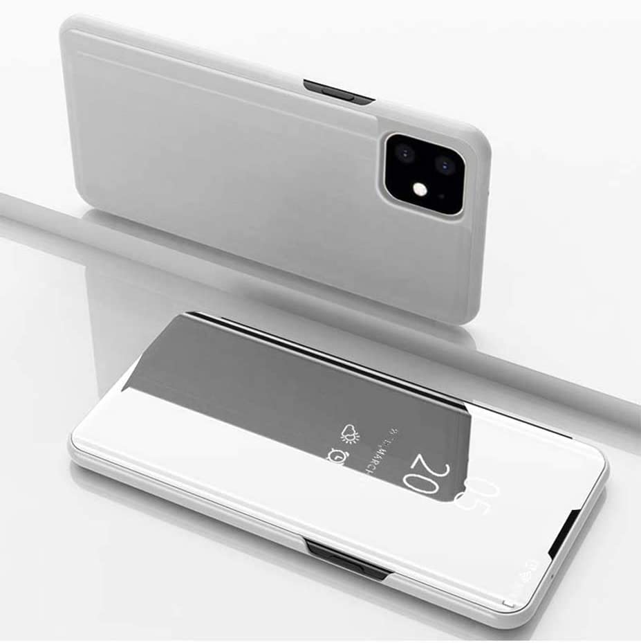 Étui à rabat iPhone 11 argent housse antichoc avec fenêtre
