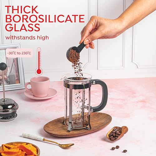 Image of Sipologie Vintage French Press Coffee Maker 350ml, Black I 4 Level Filtration I Heat Resistant Borosilicate Glass in Stainless-Steel Housing I Brews Filter Coffee, Tea Maker I 1 Cup