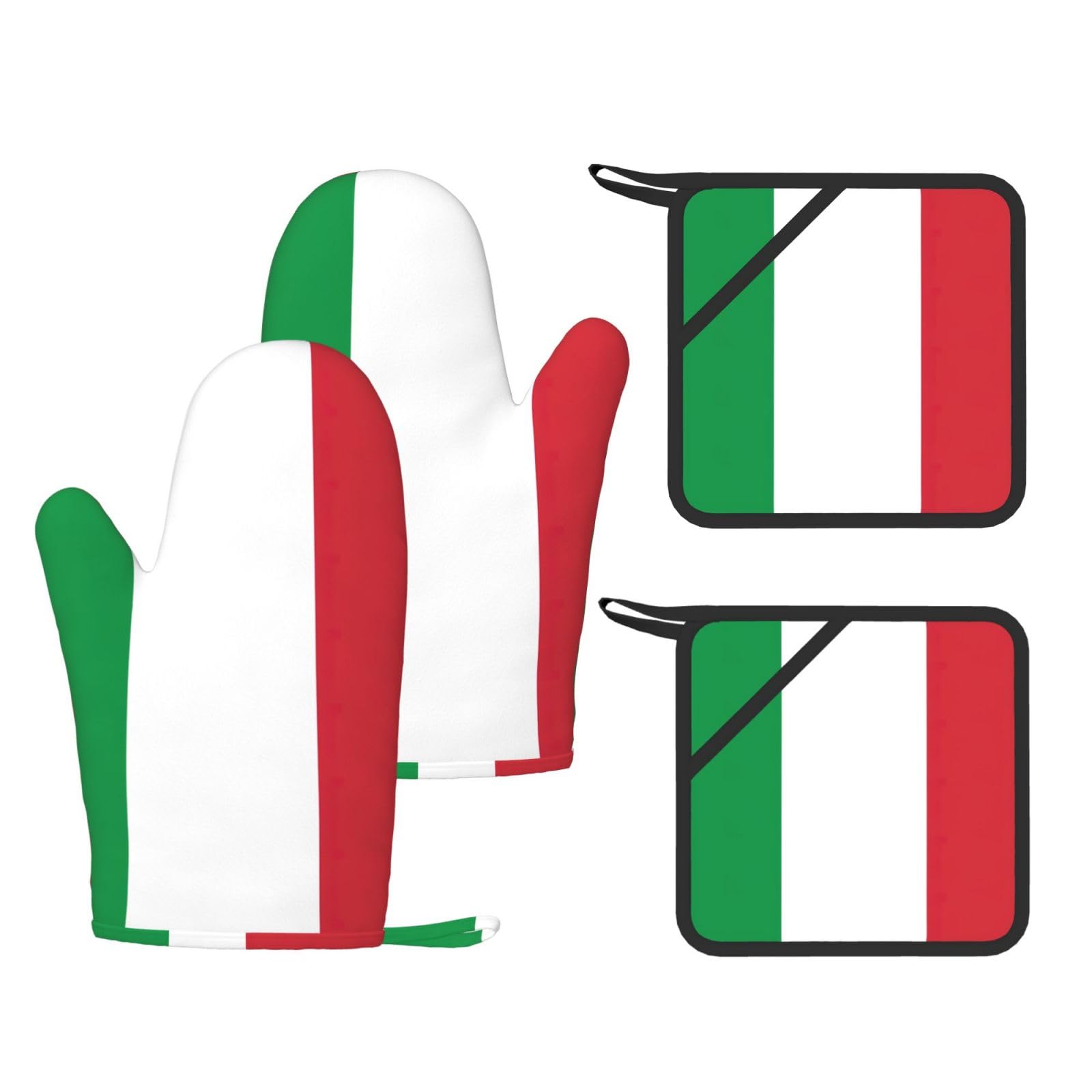 Italian flag Fashion Printed Kitchen Kit with Heat Resistant Oven Mitts & Non-Slip Hot Pads for Baking