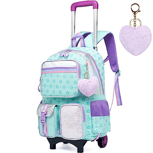 Meetbelify Backpack with Wheels for Girls Rolling Backpack Cute Carry on Backpack for Elementary Student