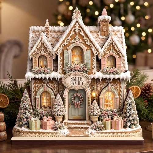 Custom Christmas Gingerbread House Block Sign, Family Table Centerpiece