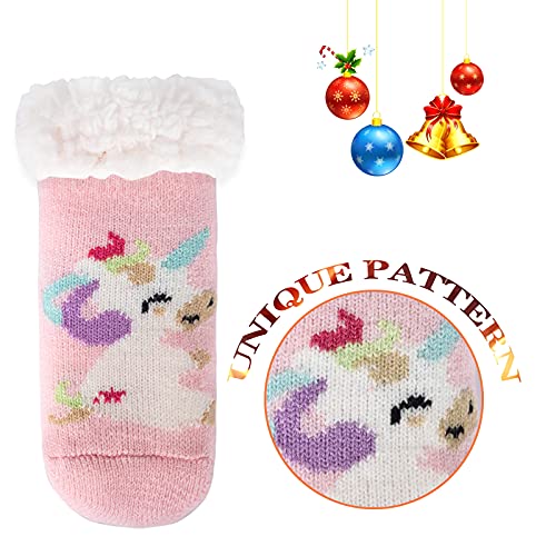 FENELY 3 Pairs Winter Kids Fuzzy Slipper Socks 2-4/4-6/6-8 Girls Boys Thermal Warm Non-Skid，Gifts for Christmas Stocking4