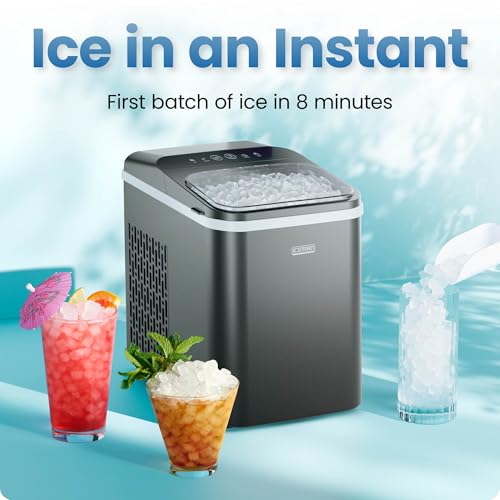 Iceman Compact Pebble Ice Machine, Countertop Nugget Ice Maker Produces Chewable Pellet Ice in 8 Minutes, Makes 26lbs/Day, One-Touch Cleaning Function with Ice Scoop/Basket Included – Black