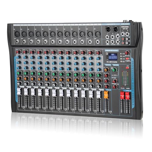 SIKUING 12 Channel Audio Interfacer Sound Board Mixer DJ Mixer 16-Bit DSP Effect USB Audio Mixer...