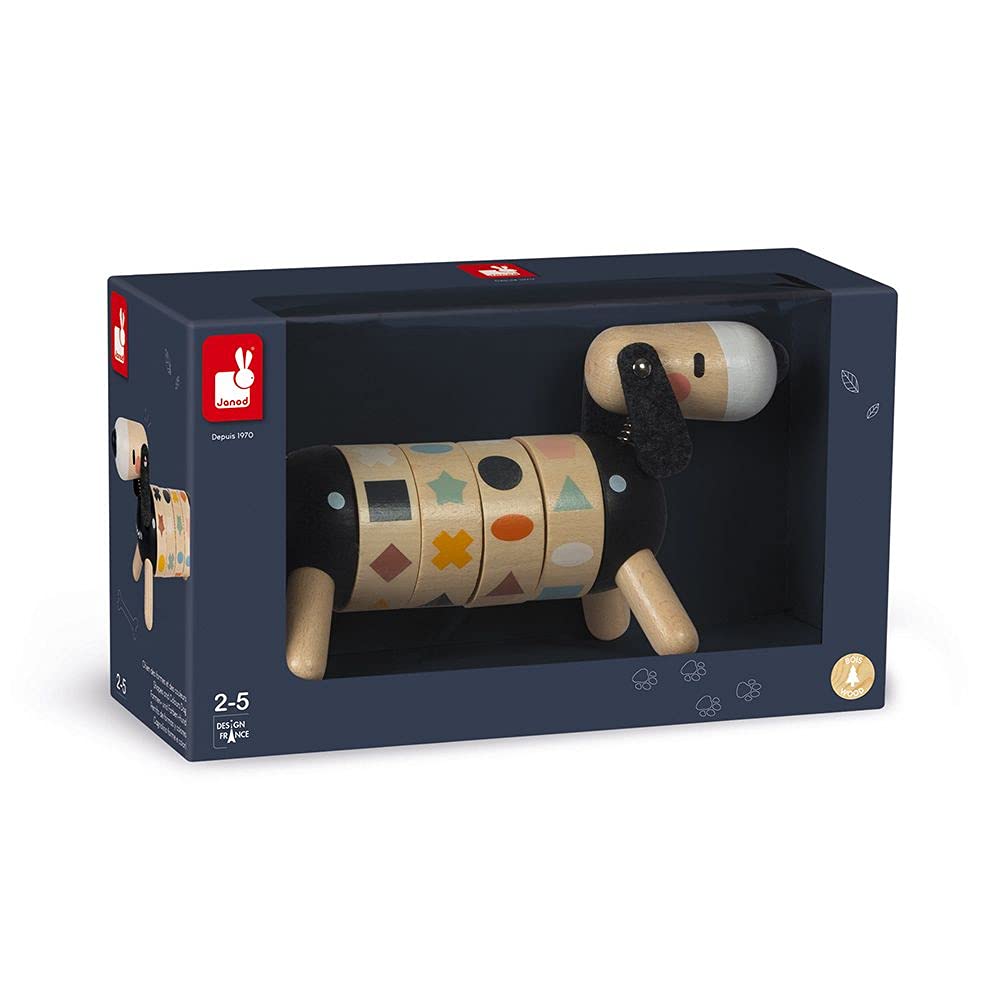 Janod - Cane in Legno Forme e Colori - Collezione Sweet Cocoon - Giocattolo Didattico e Prima Infanzia Dipinto Ad Acqua - Imparare Forme e Colori - A Partire dai 2 Anni in su, J04421