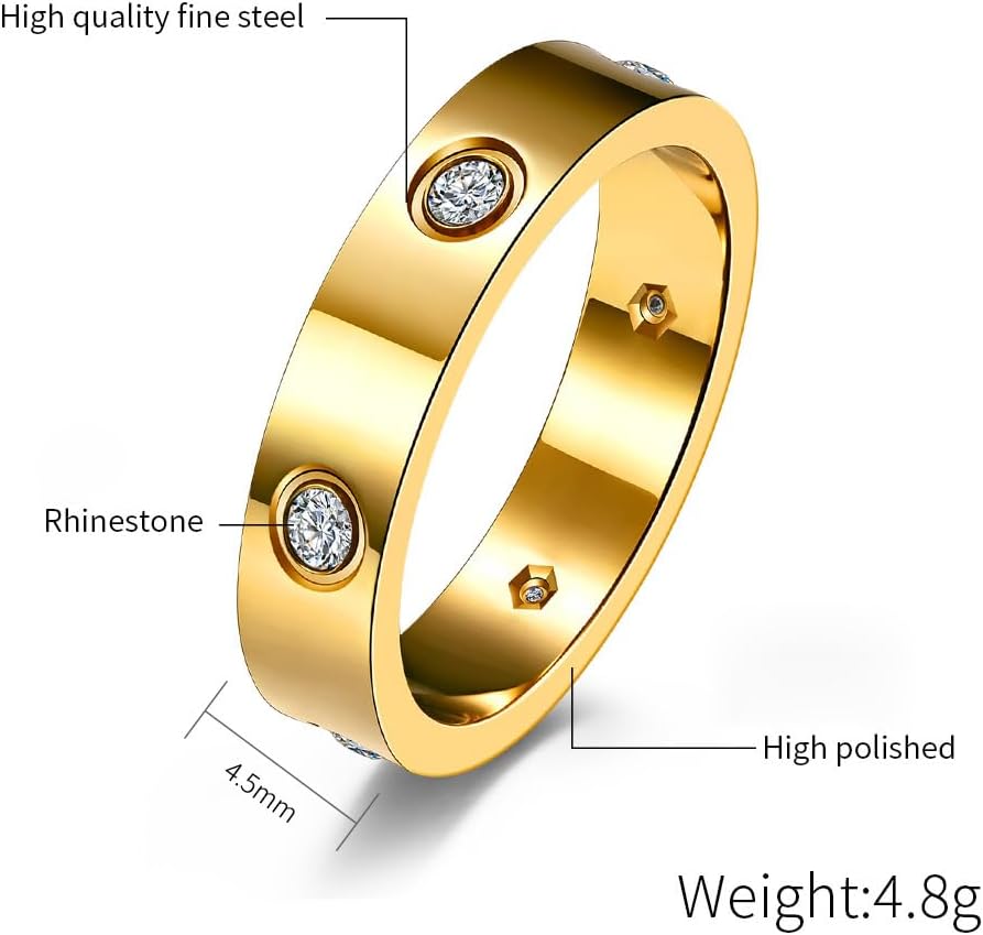 Stacking Eternity Band Silver Cubic Zirconia Stainless Steel Promise Engagement Ring for Women Men size 7-12