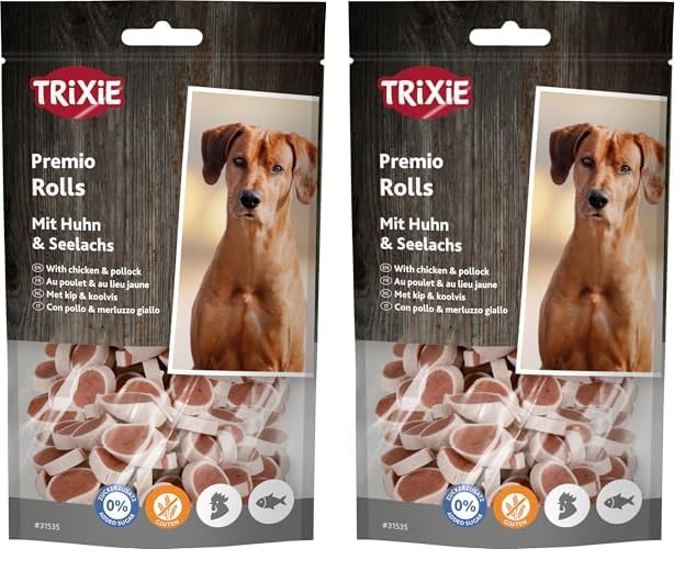TRIXIE Hundeleckerli Premio Hunde-Chicken Rolls 75g - Premium Leckerlis für Hunde glutenfrei - ohne Getreide & Zucker, schmackhafte Belohnung für Training & Zuhause - 31535 (Packung mit 2)