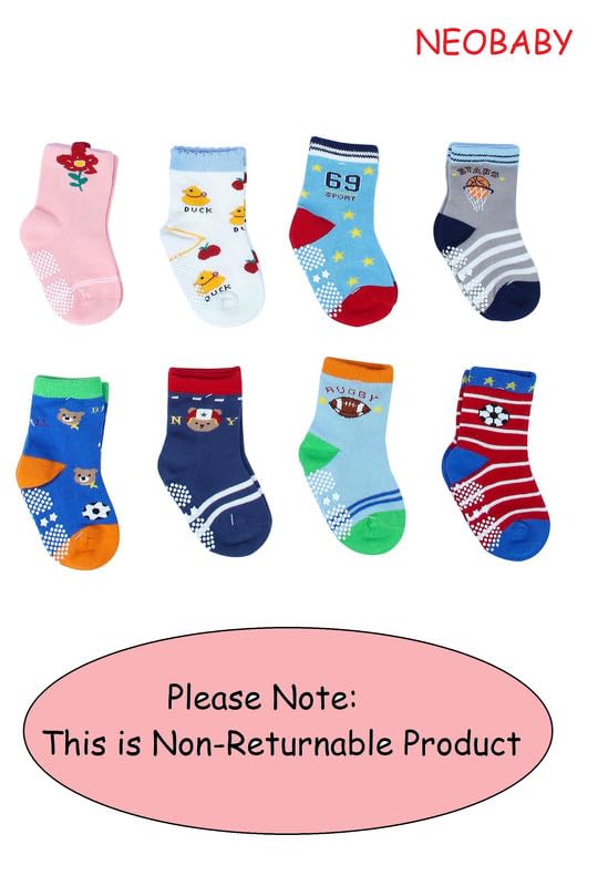 Image of NEOBABY Cotton Printed Anti Slip Grip Dotted Socks for Kids & Babies Boys & Girls (Assorted /Random Designs)-(Pack Of 6)