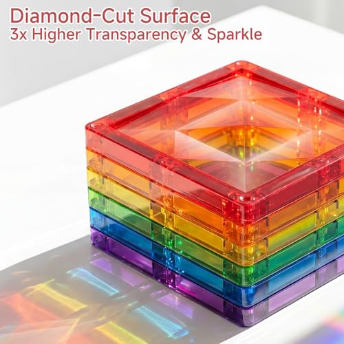 Magnetic Tiles for Kids Gift: 48 PCS Diamond Large Magnet Building Blocks in Storage Tin Box - 7.5cm Big Size 3D STEM Sensory Toy - Boys Girls Age 3-6 Birthday Party — view 3