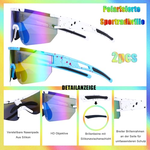 Virtue Yun 2 Stück Schnelle Brille, Fahrradbrille, Polarisierte Sport Sonnenbrille Fahrradbrille Winddicht UV 400 Schutzbrille für Radfahren Klettern Glof Freien