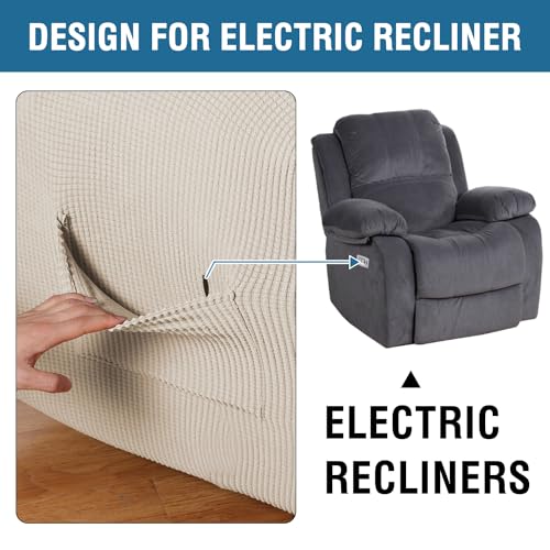 Image of H.VERSAILTEX Super Stretch Recliner Cover Recliner Couch Covers Recliner Chair Cover Form Fitted Non Slip Reclining Slipcovers for Standard Large Recliner, Soft Thick (1 Pack, Ivory)