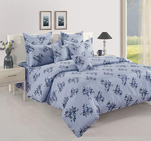 Image of Swayam Mercerized Pure Cotton King Bedsheet with 2 Pillow Covers | 250 TC Soft Breathable Bed Sheet | Floral Printed | Size 108 x 108 inch | Comfortable & Durable for Bedroom - Blue