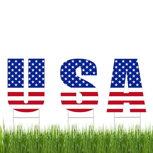 Large USA United States of America Patriotic Flag Yard Sign Home Decor Lawn Decoration With Stakes Memorial Veteran's Day 4th of July