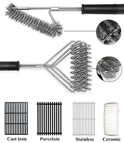 2 Pack BBQ Grill Brush, 18 inch BBQ Accessories, BBQ Cleaning Brush Safe Bristle Free BBQ Brush,100% Rust-Proof Stainless Steel- BBQ Grill Cleaner for Gas, Charcoal, Smoker, Porcelain, Infrared Grill — view 4