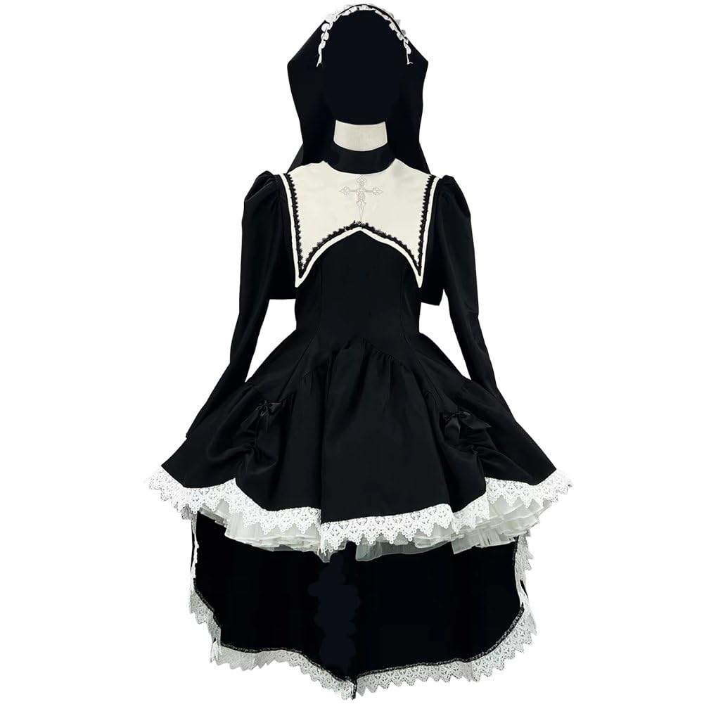 Kostium zakonnicy na Halloween, dla kobiet, czarny, gotycki, okropny klasztor, sukienka na Halloween, imprezę, strój cosplay