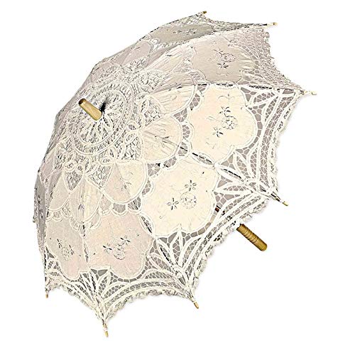 Elegante Sombrilla de Encaje y Bordado Decorativa Artesanal para Novia en Color Beige. Complementos. Paraguas. Regalos Originales. Detalles de Bodas, Comuniones, Bautizos. CC