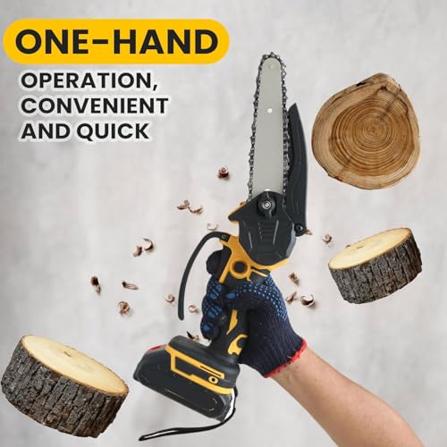 Image of YAGVIZ Mini Chainsaw Cordless 6 Inch Cutting Area Wide Heavy Duty Battery Powered Hand Saw gardens farms pastures Wood Working Tool Like Logging Cutting Pruning with Multicolor