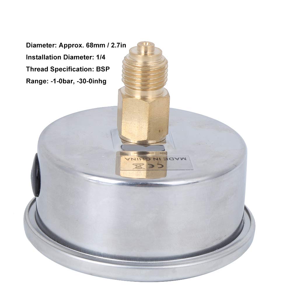 TS - PGGZ60Z4 1/4 BSP Y60 Axial Pressure Gauge, Vacuum Pressure Gauge, Liquid Filled Stainless Steel Gauge with - 1 to 0 bar Range for Industrial Machinery and Equipment