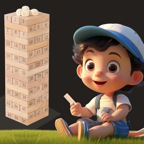 Image of Mrsdry 54 Blocks Wooden Tumbling Tower Game - Indoor Stacking Puzzle Blocks for Kids, Adults & Families - Fun Balancing Toy for Boys & Girls of All Ages - Party Game & Brain Teaser