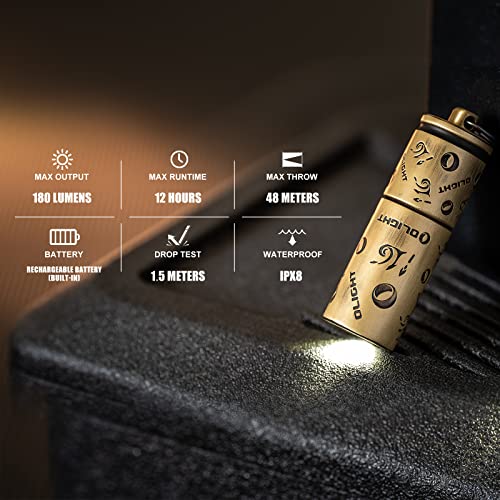 Olight I1R 2 Pro-I16 Eos 180 Lumens Edc Rechargeable Keychain Flashlight, Powered By Built-In Rechargeable Battery With Type-C Usb Cable, Slim Mini Handheld Light For Everyday Carry(Brass) #TOP3