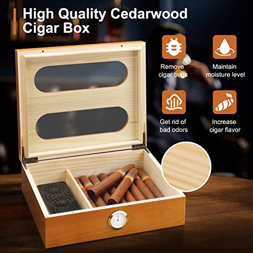 (Xl) Cigar Humidor For 20-30 Cigars, Handmade Desktop Wood Storage Case With Humidifier, Hygrometer & Divider, Cedar Wood Cigar Box, Cigar Accessories For Men, Brown #TOP2