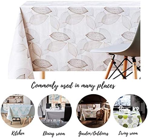 KP HOME Grey in Silver Brown Leaves PVC Table Cloth Wipe Clean Tablecloth - Botanical Leaf Pattern Wipeable Table Cloth Rectangle 200x140 Oilcloth Tablecloth Waterproof Table Cover Plastic Tablecloth