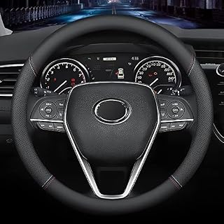 Carodi Latest Nappa Leather Car Steering Wheel Cover, Fashion Non-Slip Leather Car Interior 15 Inches (Approx. 38 cm) Universal (Black)