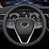 LKWLIKEI Nappa Premium Leather car Steering Wheel Cover, Non-Slip, Breathable, Universal 15 inches, Black