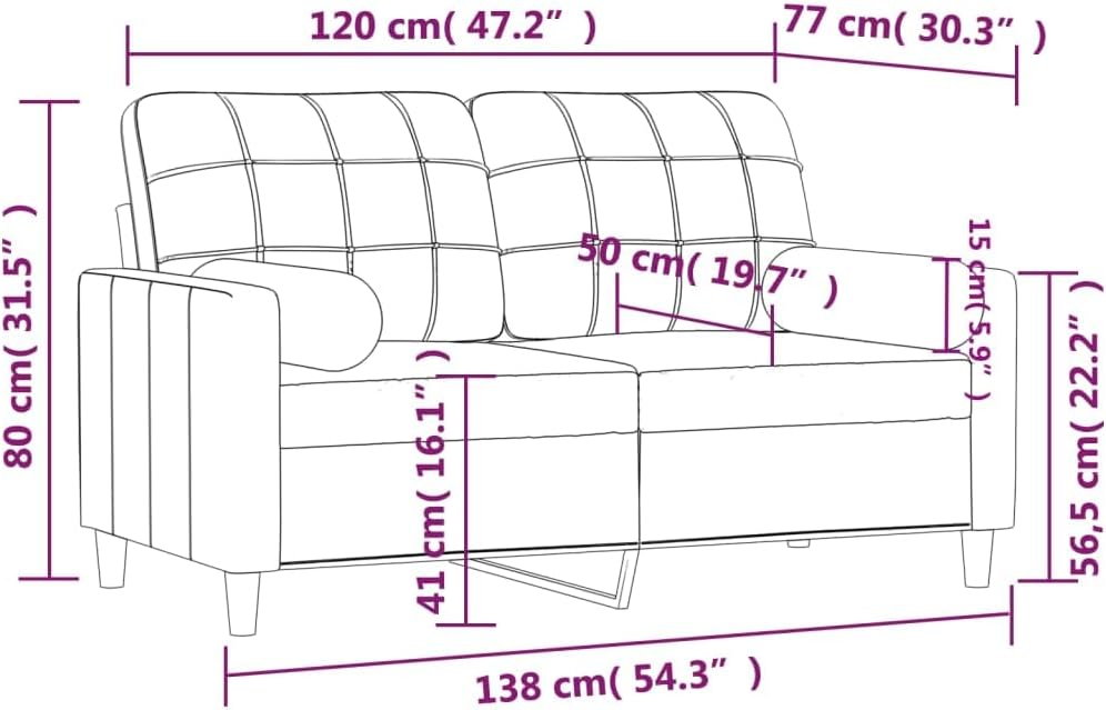 2-Seater Sofa Dark Grey Fabric (100% Polyester) Living Room Furniture