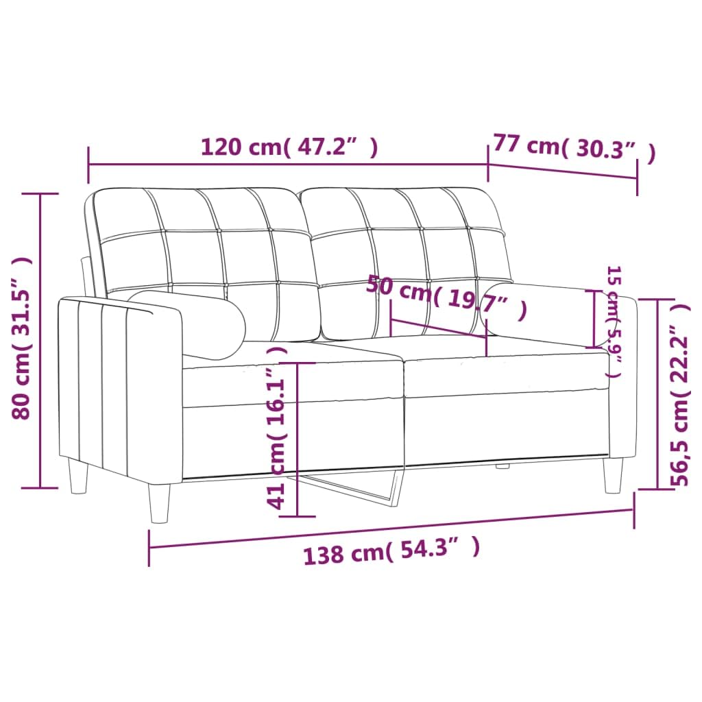 Sofa 2-osobowa z poduszkami dekoracyjnymi czarna 120 cm, tkanina, pokrowce na sofy ogrodowe, narzuta na sofę zewnętrzną, pokrowiec ochronny na sofę