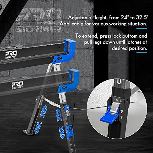 Prostormer Portable Folding Sawhorse 2 Pack, Heavy Duty Saw Horses 2600Lbs Weight Capacity Each Twin Pack, Durable Table Stand with Folding Legs and Easy Carry Handle - Image 2