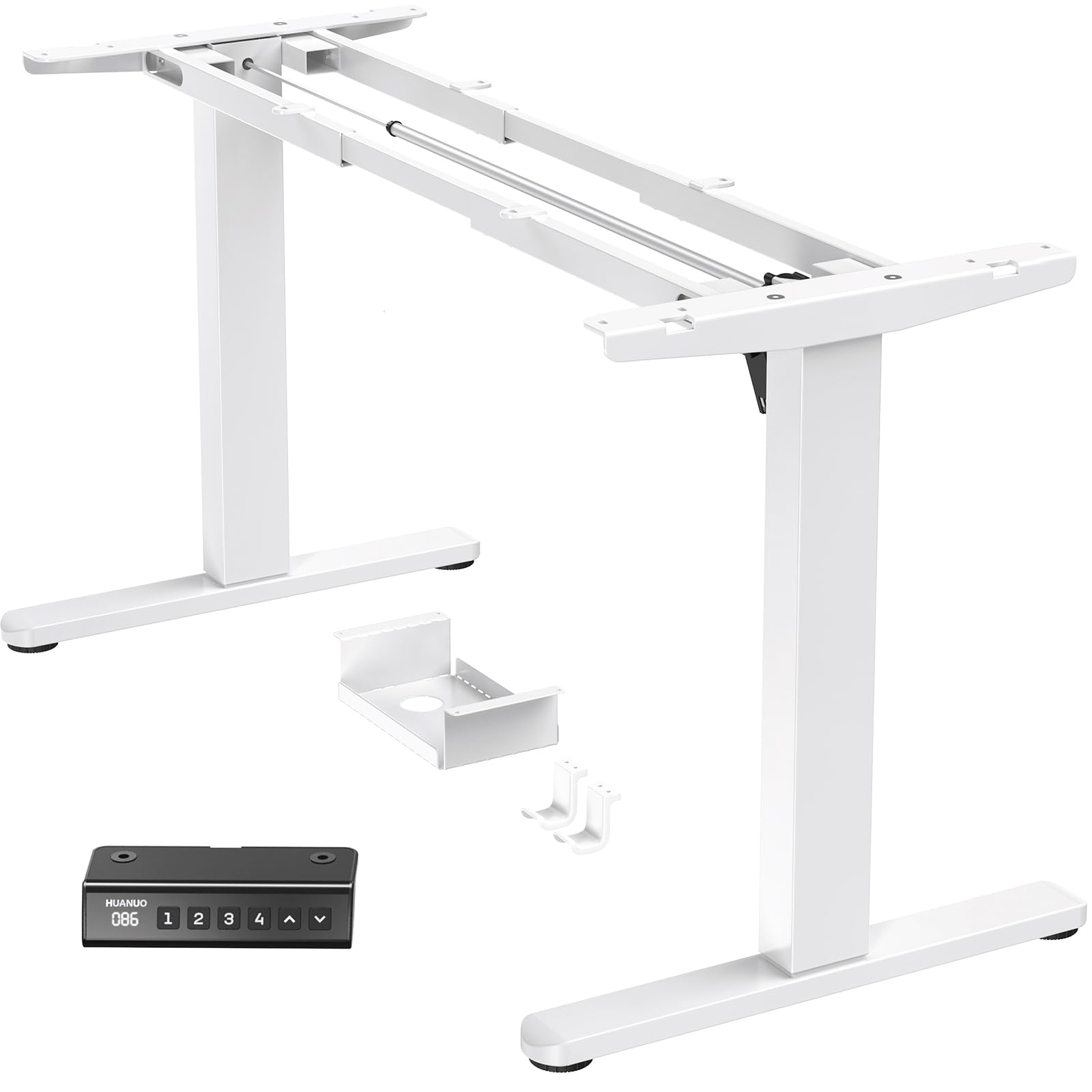 HUANUO Electric Standing Desk Frame dimensions and compatibility with various desktop sizes
