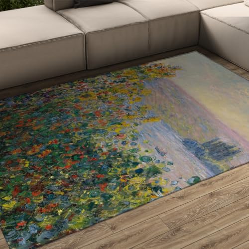 Tapis lavable en machine 160x230 vert jaune paysage floral de chambre