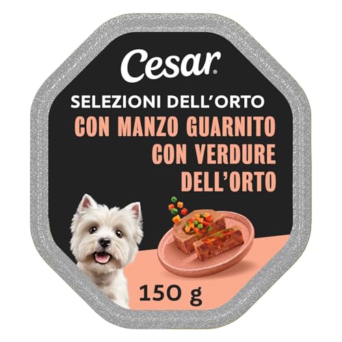 Cesar Selezioni dell'Orto Cibo per Cane con Manzo con Cuore di Verdure dell'Orto 150 g - 14 Vaschette, Mix, 150 g (Confezione da 1)