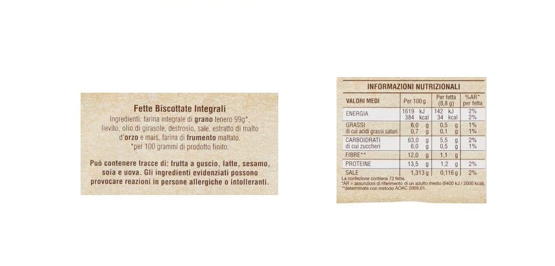 6x Mulino Bianco Fette Biscottate Volkoren 630 g Vollkorn Zwieback aus italien