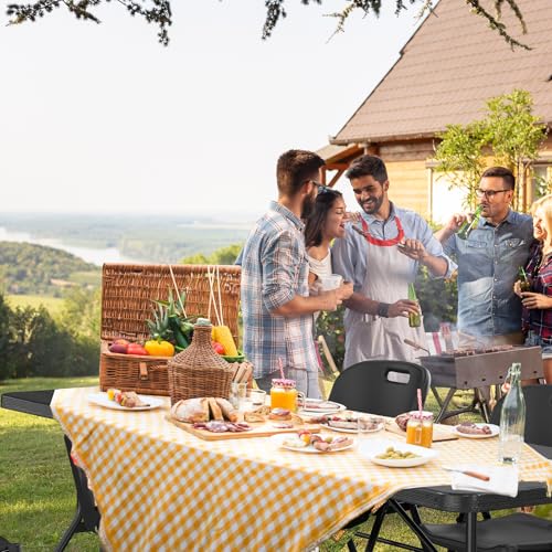 VINGLI 8 Foot Plastic Folding Table Portable Long Table for Indoor Outdoor Use Rectangular with Carrying Handle, Black