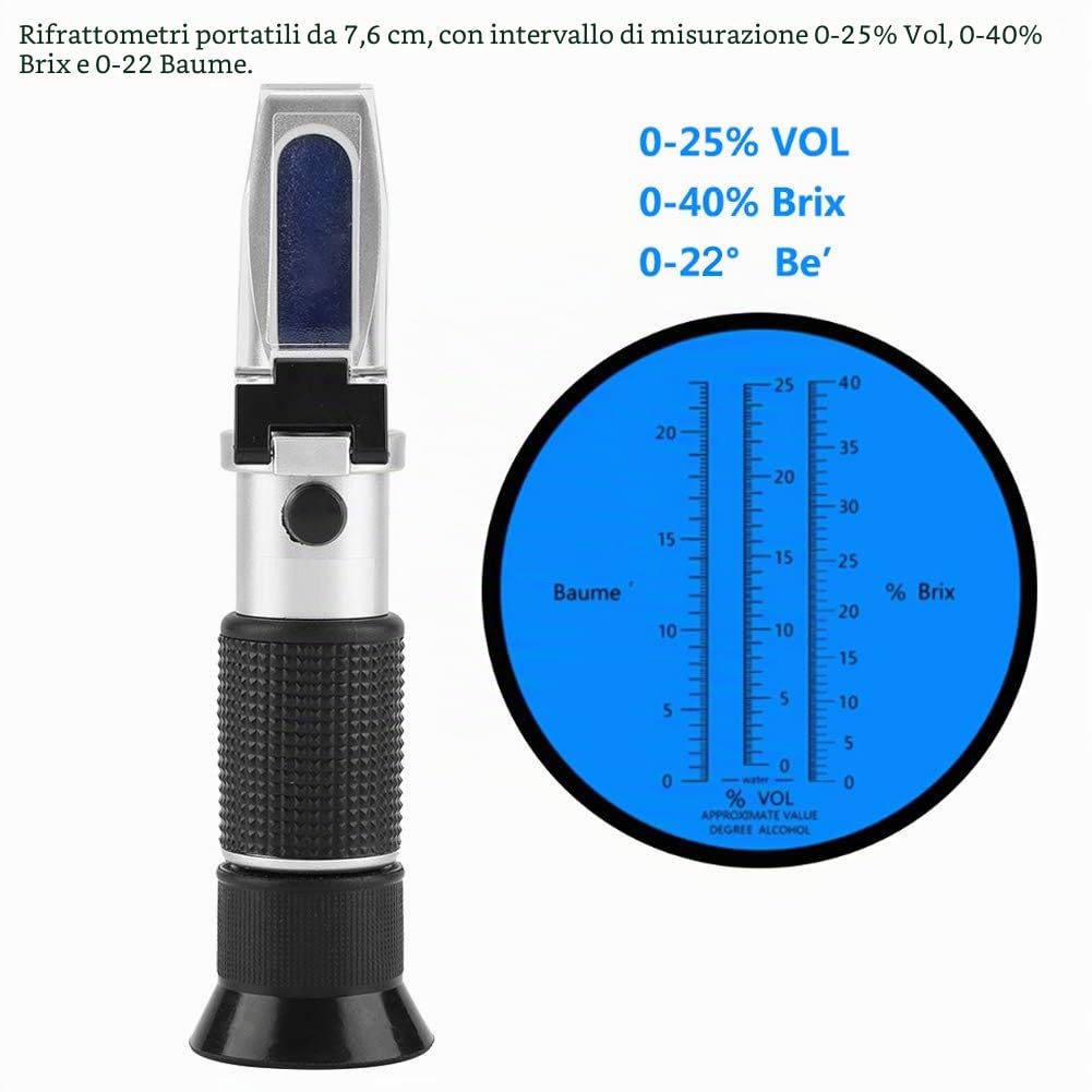 TOPINCN 3-in-1 Rifrattometri Alcolici per l'uva e Il Vino Misuratore Portatile Digitale Portatile a Tre Livelli 0-25% Vol 0-40% Brix 0-22 Baume