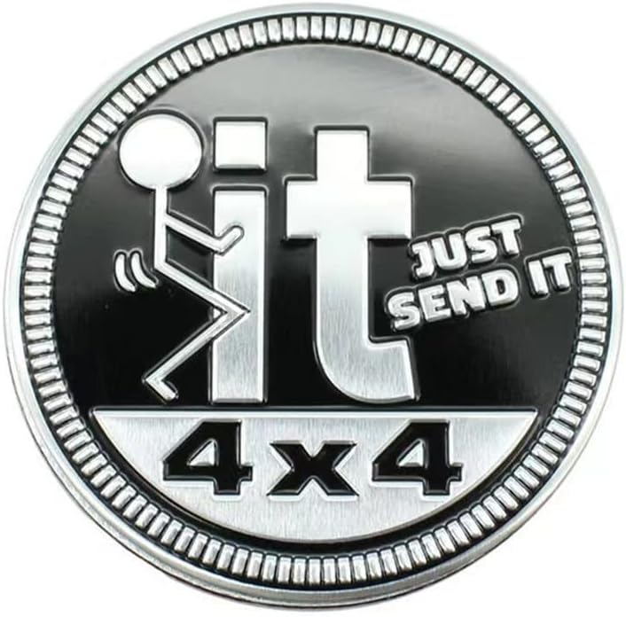 4 x 4 Metal Automotive Badge 3D Metal Emblems Round Emblem Decals Car Badge Decals Stickers Compatible with Jeep Wrangler Vehicles Trucks SUV (4x4it JUSR Send IT)