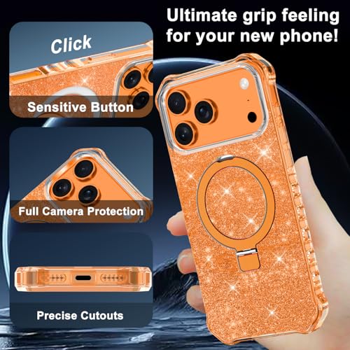 Shecaset for iPhone 18 Pro Max Case,[Compatible with MagSafe][Invisible Magnetic Ring Stand],Slim Iridescent Wavy Women Girls Case for Apple iPhone 18 Pro Max 6.9"(2026),Glitter Orange - image 9