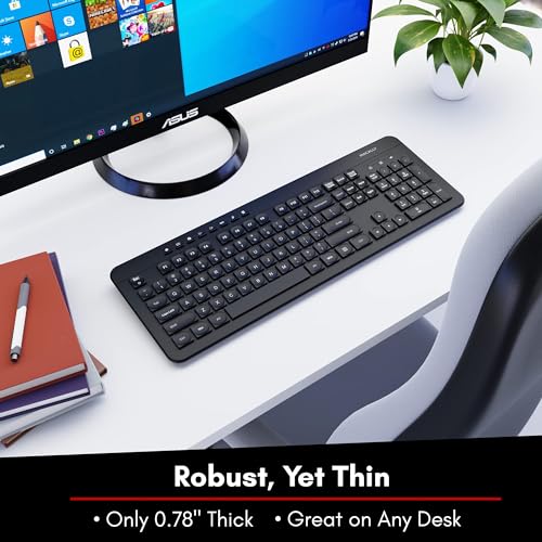 Macally Wireless Keyboard - 2.4G Ergonomic Full Size Keyboard Wireless - Ultra Slim Wireless USB Keyboard for Laptop Windows PC Windows Desktop Computer - Black
