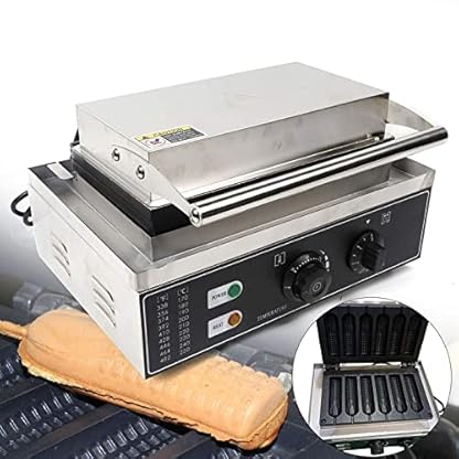 Hotdog-Waffeleisen, kommerzielles Waffeleisen, 1500 W, elektrische Mais-Hotdog-Maschine, antihaftbeschichtete French-Muffin-Waffeleisen, 6-teilig, kommerzielles Waffeleisen für den Heimgebrauch