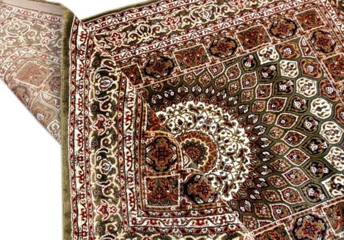 Image of Kashmiri Design Thick n Soft Bedside Runner Carpets for Home Living Room Bedroom Drawing Room Hall 6x9 Feet Green Colour