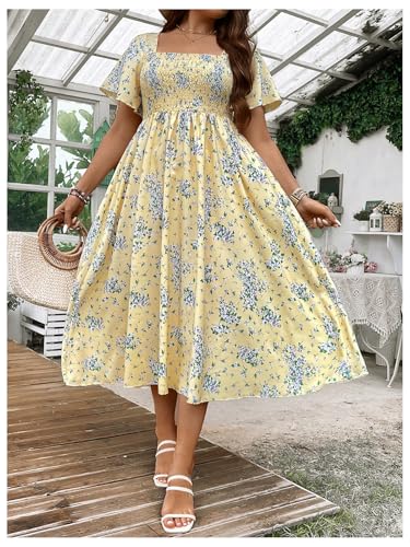 Image of Floerns Women's Plus Size Floral Square Neck Flounce Short Sleeve A Line Maxi Dress