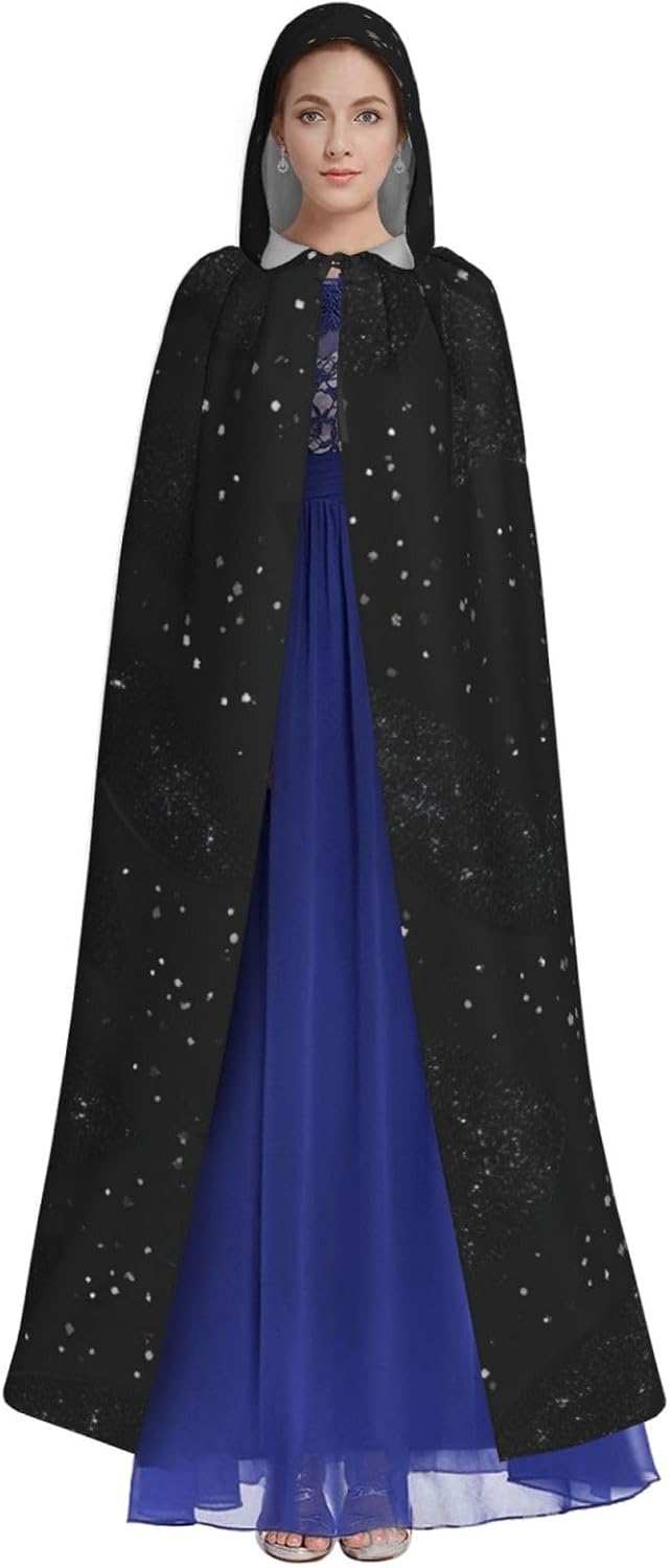 Black Shimmering print Hooded Robe Cloak Long Cape Cosplay Costume Halloween Witch Cosplay Robe for Men Women