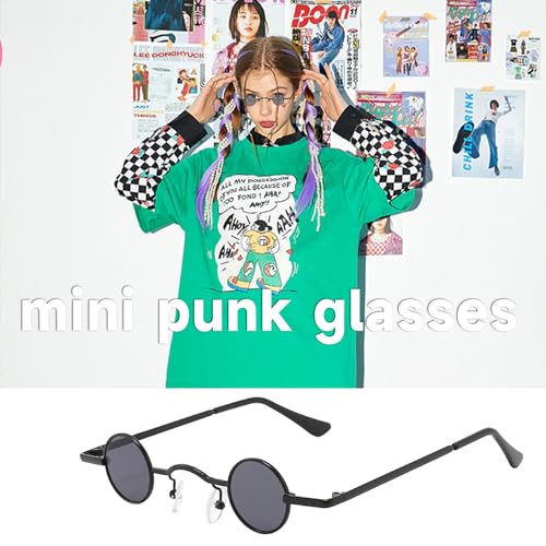 ATBUSS 2 gafas redondas, con 2 bolsillos de almacenamiento y 2 paños para gafas, gafas de sol mini punk, gafas de sol retro personalizadas, accesorios a juego de moda, adecuados para fotografía, - imagen 5