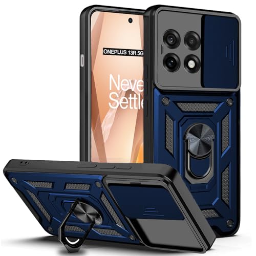 Image of AESTMO Tough Armor Oneplus 13R 5G Bumper Back Case Cover | Ring Holder & Sliding Camera Shield Cover | 360 Degree Protection Back Case Cover for Oneplus 13R 5G (Blue)