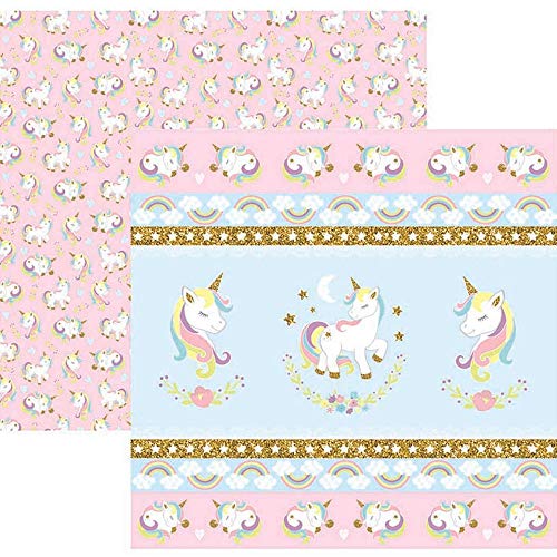 Folha Scrap Festa Dupla Face Unicórnio Fitas e Rótulos Ref.21159-SDF838 Toke e Crie