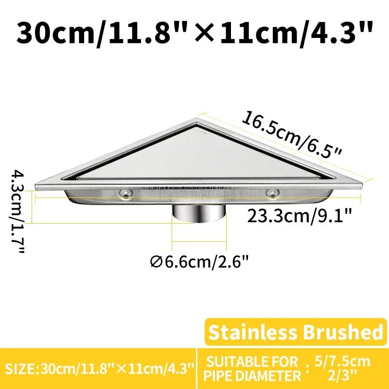 Drenaje de Ducha, Desague Ducha Esquina de Pared Triangular, Drenaje Suelo Acero Inoxidable for Ducha, Rejillas residuos, antiolor(Brushed 03)