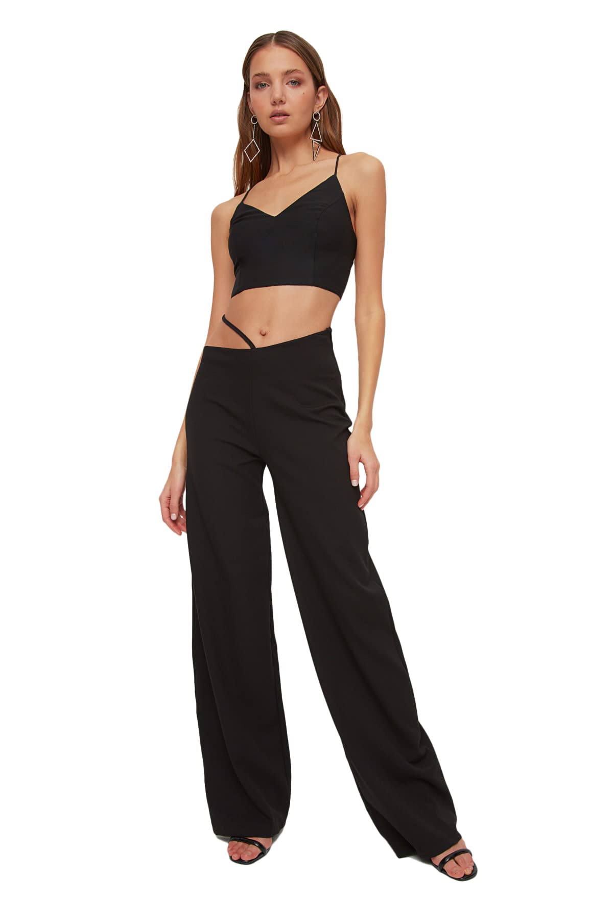 Trendyol Women Glam Normal Waist Straight Leg Wide Leg Trousers Schwarz